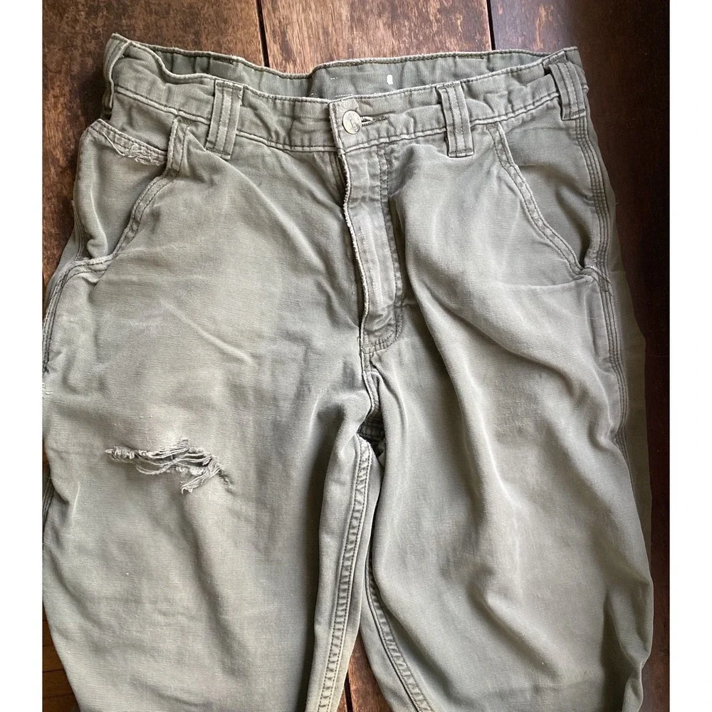 CARHARTT Distressed Streetwear Skate Relaxed Work Worn Pants, Grail, 33x34 Moss